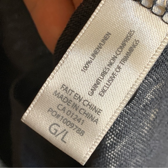 Contemporaine Simons Navy-Grey Linen Short Sleeve Button Down Shirt Large - Picture 5 of 5